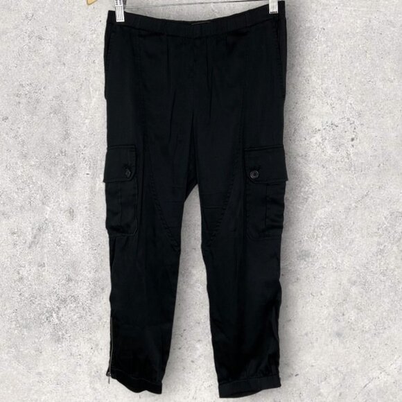 BCBGMaxAzria Satin Joggers Cargo Pants Crop Ankle Zipper Size Small Black Boho S - Picture 12 of 13